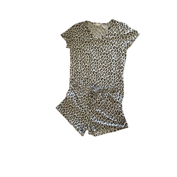 Catherine Malandrino black white leopard print pajama short set Vacation Resort - Picture 2 of 5